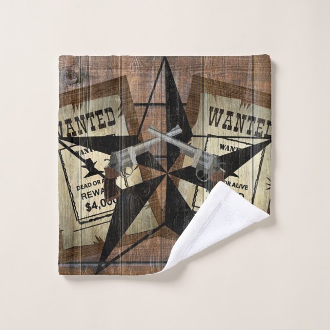 Rustic Texas Star Western Dual Pistols Wanted Sign Wash Cloth (Wash Cloth)
