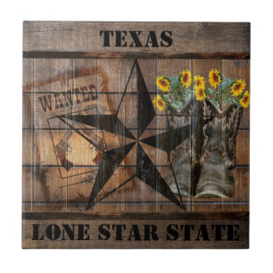 Rustic Texas Star Western Pistol Cowboy Boots Cera Tile