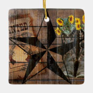 Rustic Texas Star Western Pistol Cowboy Boots Ceramic Ornament