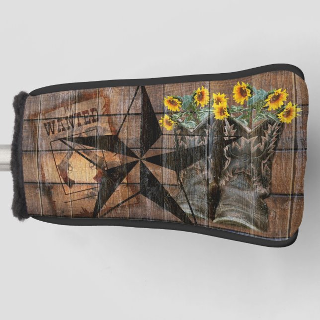 Rustic Texas Star Western Pistol Cowboy Boots Golf Head Cover (Front)