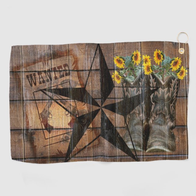 Rustic Texas Star Western Pistol Cowboy Boots Golf Towel (Horizontal)