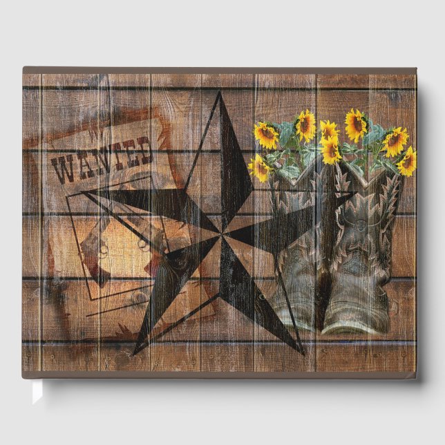Rustic Texas Star Western Pistol Cowboy Boots Guest Book (Front)