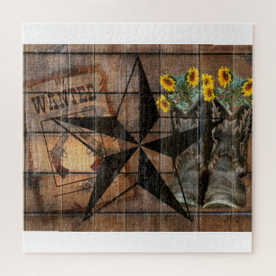 Rustic Texas Star Western Pistol Cowboy Boots Jigsaw Puzzle