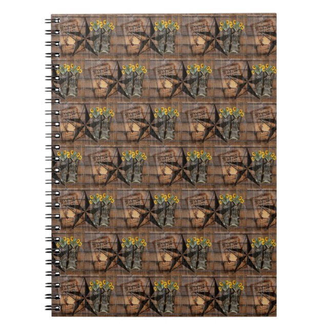 Rustic Texas Star Western Pistol Cowboy Boots Notebook (Front)