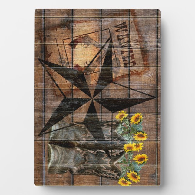 Rustic Texas Star Western Pistol Cowboy Boots Plaque (Front)