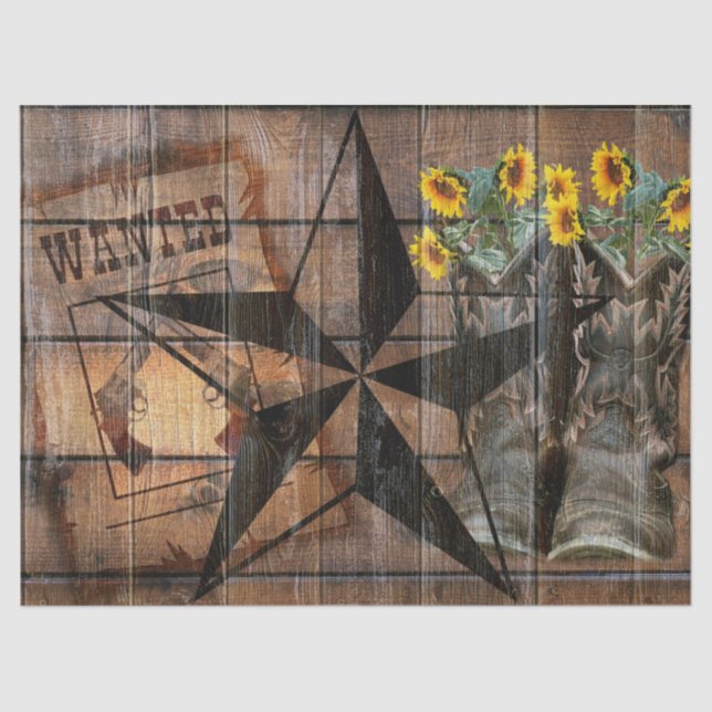 Rustic Texas Star Western Pistol Cowboy Boots Tissue Paper (Front)