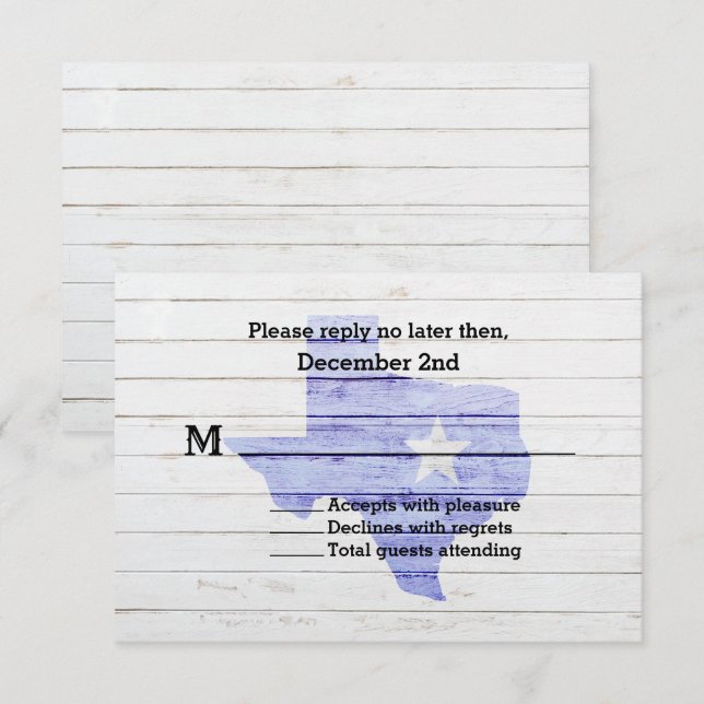 Rustic Texas State Wedding RSVP Card (Front/Back)