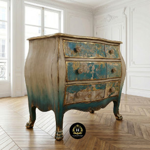 Rustic Texture Blue Floral Decoupage Furniture Tissue Paper