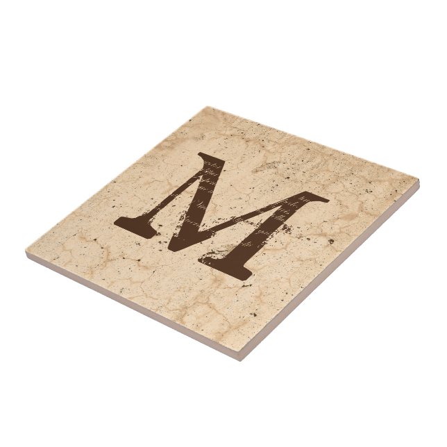 Rustic Texture Country Farmhouse Beige Monogrammed Tile (Side)