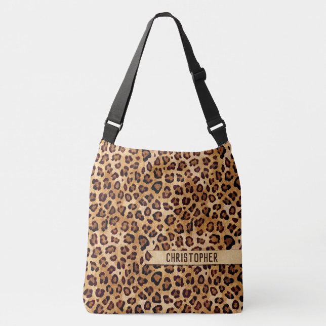 Rustic Texture Leopard Print Add Name Crossbody Bag (Front)
