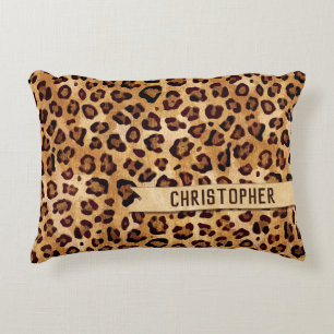 Rustic Texture Leopard Print Add Name Decorative Cushion
