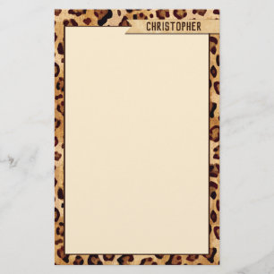 Rustic Texture Leopard Print Add Name Stationery