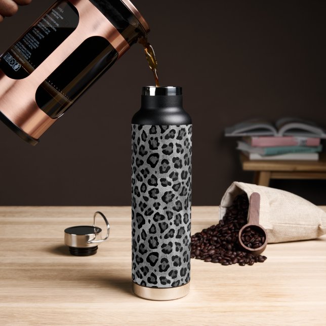 Rustic Texture Leopard Print Grey Water Bottle (Coffee)
