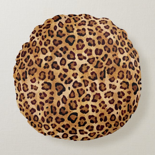 Rustic Texture Leopard Print Round Cushion (Front)