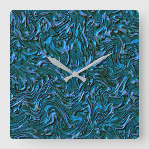 Rustic textured wall in burnt cadet blue square wall clock