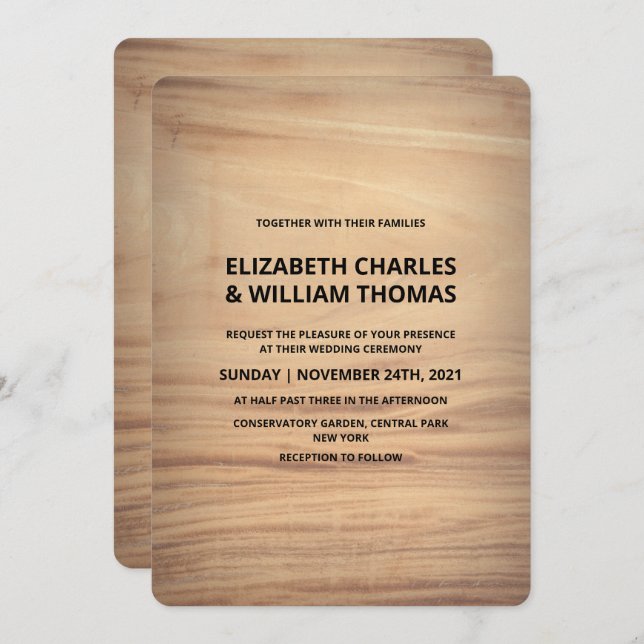 Rustic Textured Wooden Wedding Invitation (Front/Back)