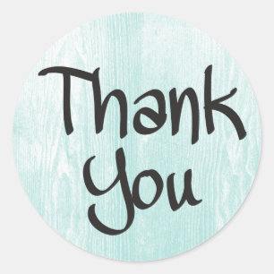 Rustic Thank You Blue Mint Turquoise Wood Classic Round Sticker
