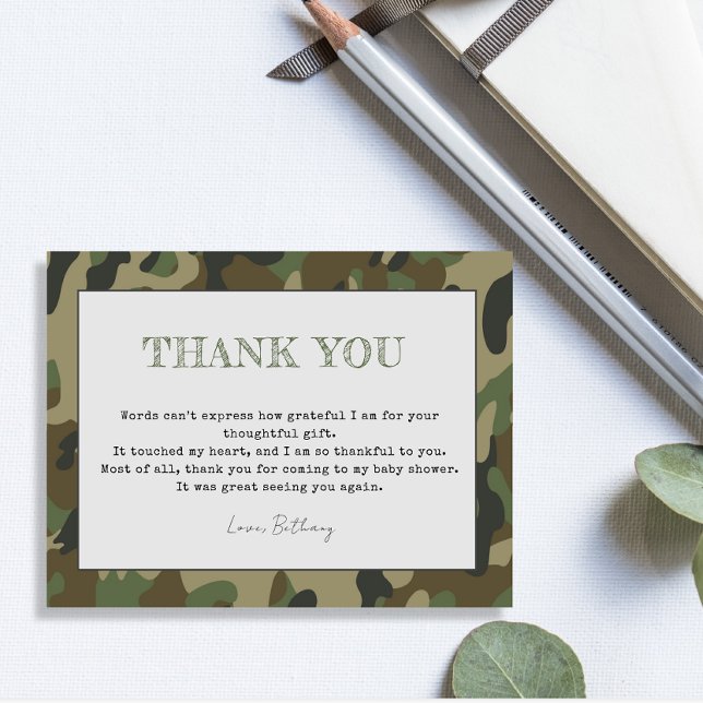 Rustic Thank You Boy Baby Shower Camo    Postcard (Creator Uploaded)