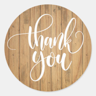 Rustic Thank You Brown Wood Country Wedding Classic Round Sticker