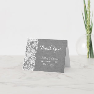 Rustic Thank You Card - Grey Burlap and Lace
