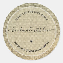 Rustic thank you handmade with love beige linen