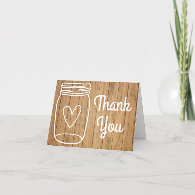 Rustic Thank You Mason Jar Brown Wood Wedding Card (Front)