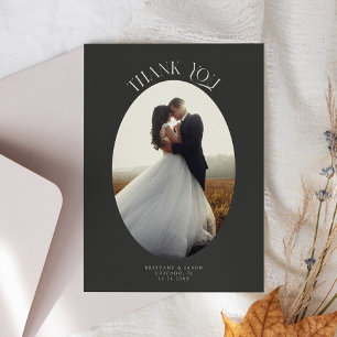 Rustic Thank You Oval Frame Charcoal Wedding Photo Card