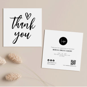 Rustic thank you script square business card