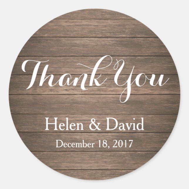 Rustic Thank You Wedding Favour Stickers (Front)