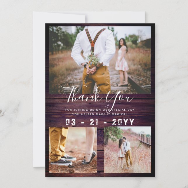 RUSTIC Thank You Wedding PHOTO COLLAGE Purple (Front)