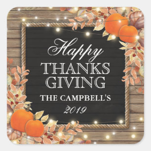 Rustic Thankful Autumn Fall Harvest Thanksgiving Square Sticker