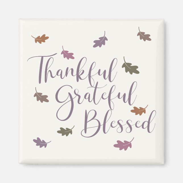 Rustic Thankful Grateful Blessed Autumn Leaves Magnet (Front)