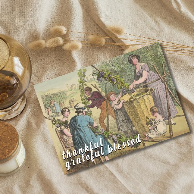 Rustic Thankful Grateful Blessed Grape Harvest Holiday Card (Creator Uploaded)