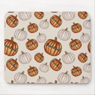 Rustic "Thankful" Pattern with Colourful Pumpkin Mouse Pad