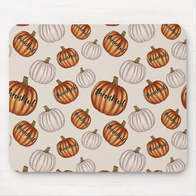 Rustic "Thankful" Pattern with Colourful Pumpkin Mouse Pad (Front)