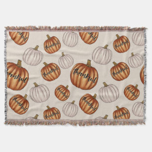 Rustic "Thankful" Pattern with Colourful Pumpkin Throw Blanket