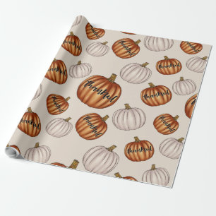 Rustic "Thankful" Pattern with Colourful Pumpkin Wrapping Paper