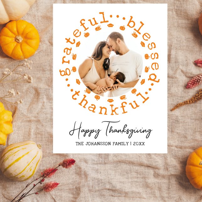 Rustic Thankful Photo Thanksgiving  Holiday Postcard (Creator Uploaded)