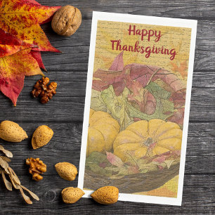 Rustic Thanksgiving Autumn Leaves Gourds Custom Napkin