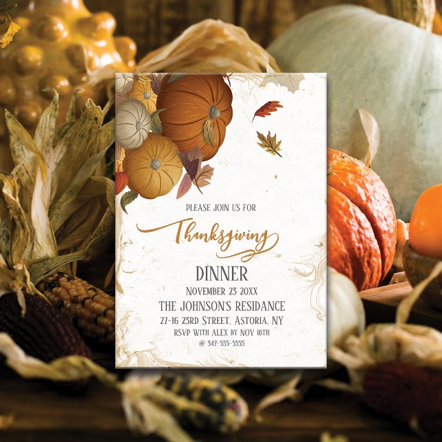 Rustic Thanksgiving Dinner Autumn Pumpkin Invitation (Creator Uploaded)