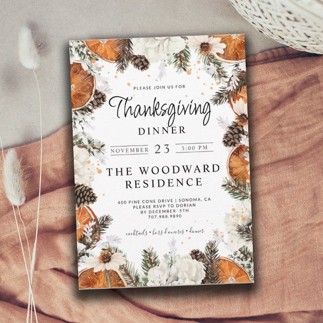 Rustic Thanksgiving Dinner Citrus Pine Invitation (Creator Uploaded)