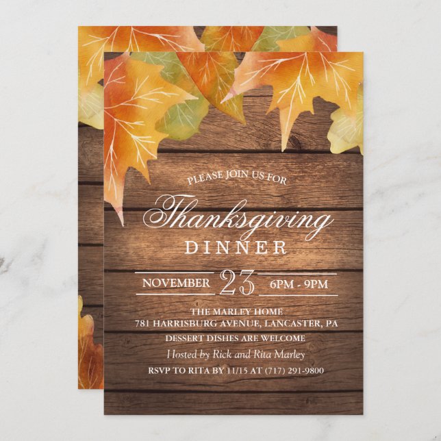 Rustic Thanksgiving Dinner Invitation (Front/Back)