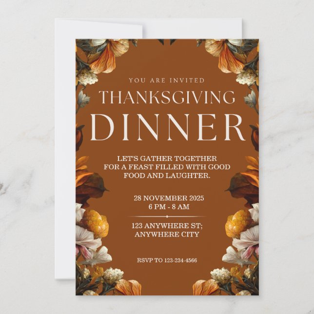 Rustic Thanksgiving Dinner Invitation (Front)
