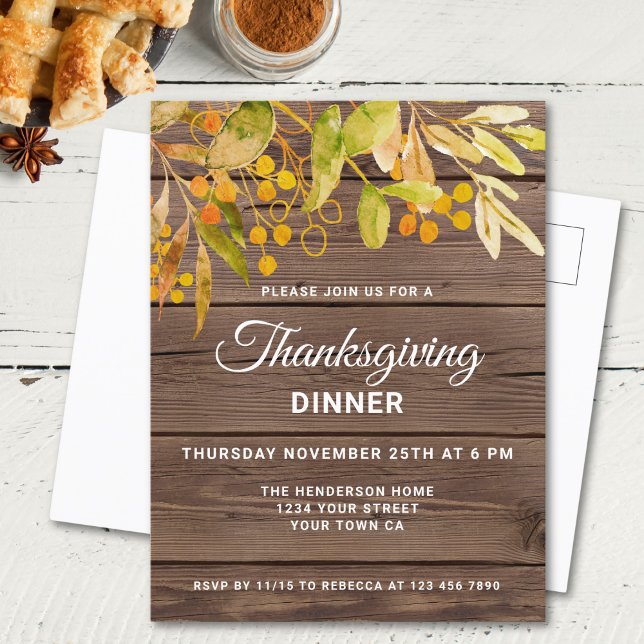 Rustic Thanksgiving Dinner Invitation Postcard (Creator Uploaded)