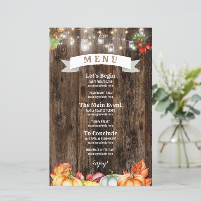 Rustic Thanksgiving Dinner Menu (Standing Front)