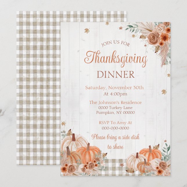 Rustic Thanksgiving Dinner Party Invitation (Front/Back)