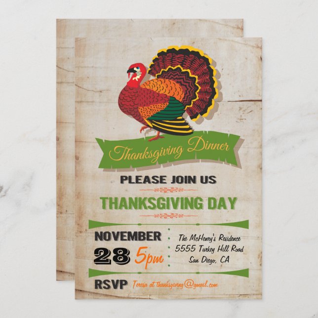 Rustic Thanksgiving dinner party invitations (Front/Back)