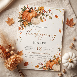 Rustic Thanksgiving Dinner Party Pumpkin  Invitation