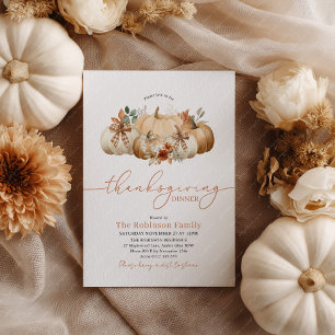 Rustic Thanksgiving Dinner Pumpkin Bows Invitation