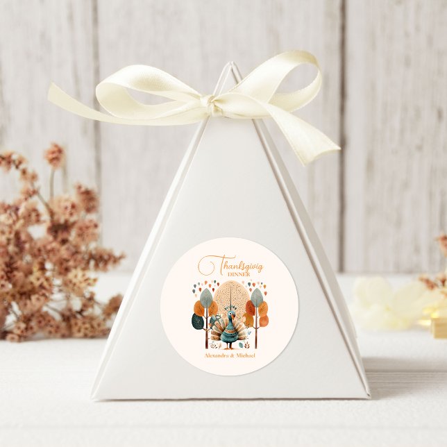 Rustic Thanksgiving Dinner Pumpkin Classic Round Sticker (Creator Uploaded)